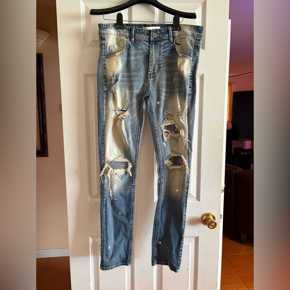Men's Distressed Skinny Jeans - Blue